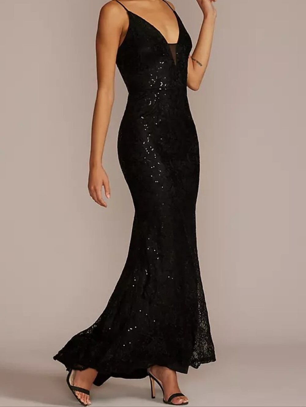 Elegant Deep-V Sparkle Lace Sheath Prom Gown
